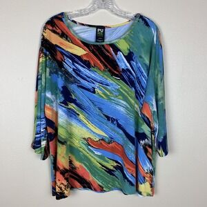 Pure Essence Tunic 3/4 Sleeve Dolman Artsy Boho Colorful Size L Stretch Canada